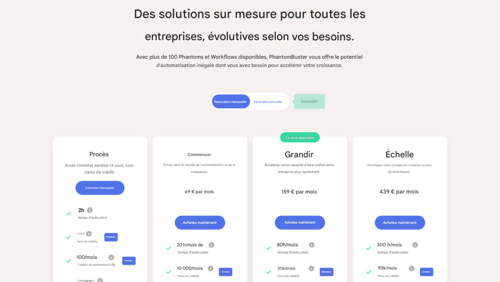 Phantombuster prix 