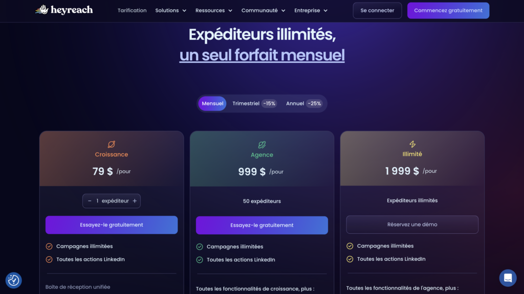 Heyreach tarif mensuel 