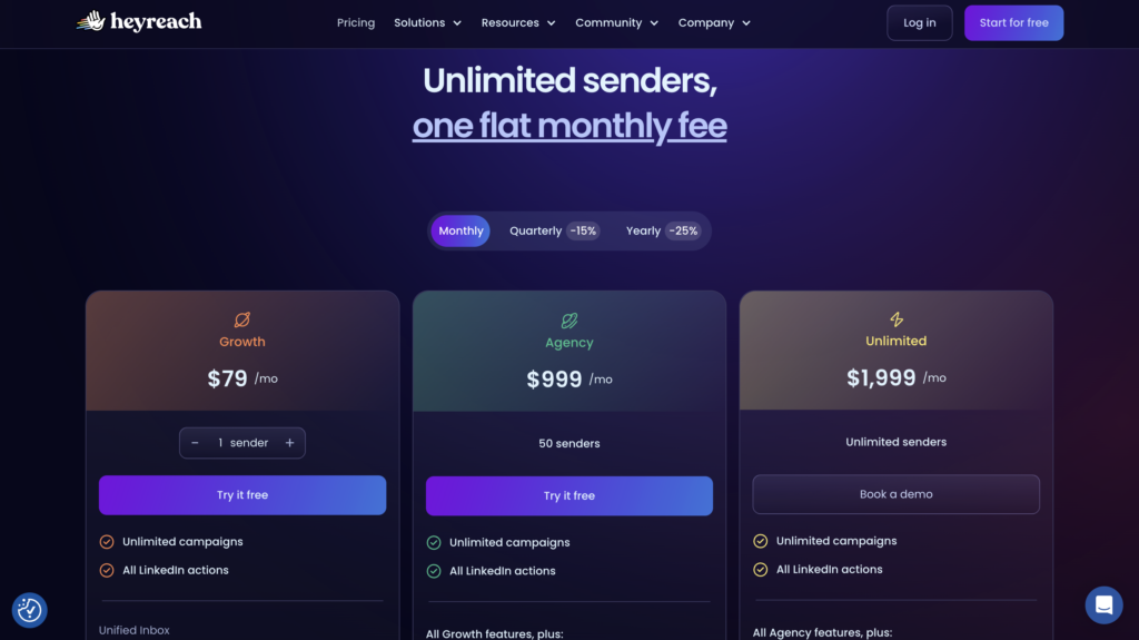 Heyreach monthly fee