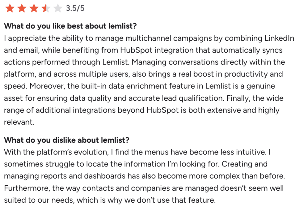 lemlist customer reviews