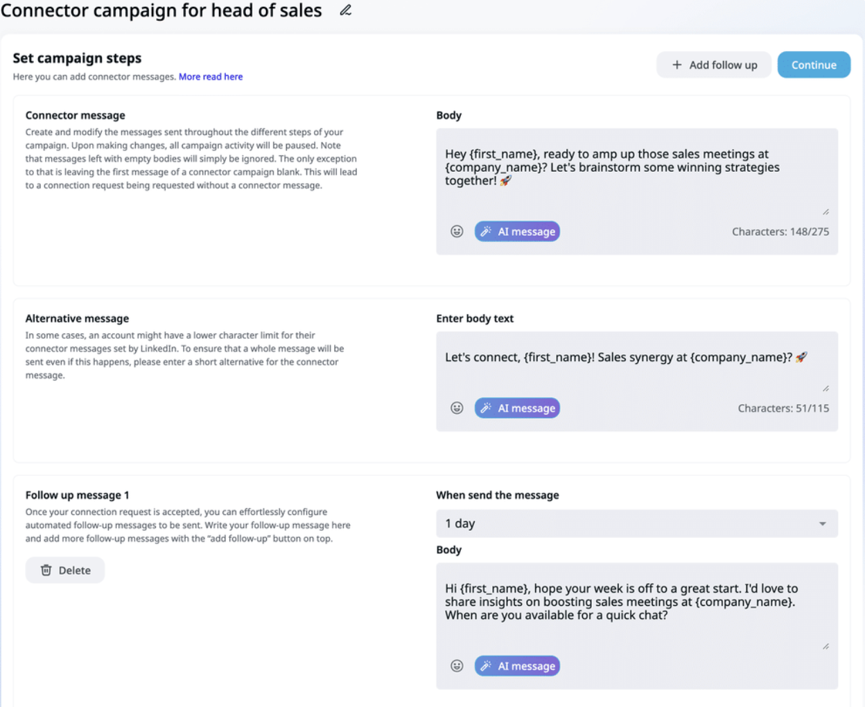 Expandi prospecting message