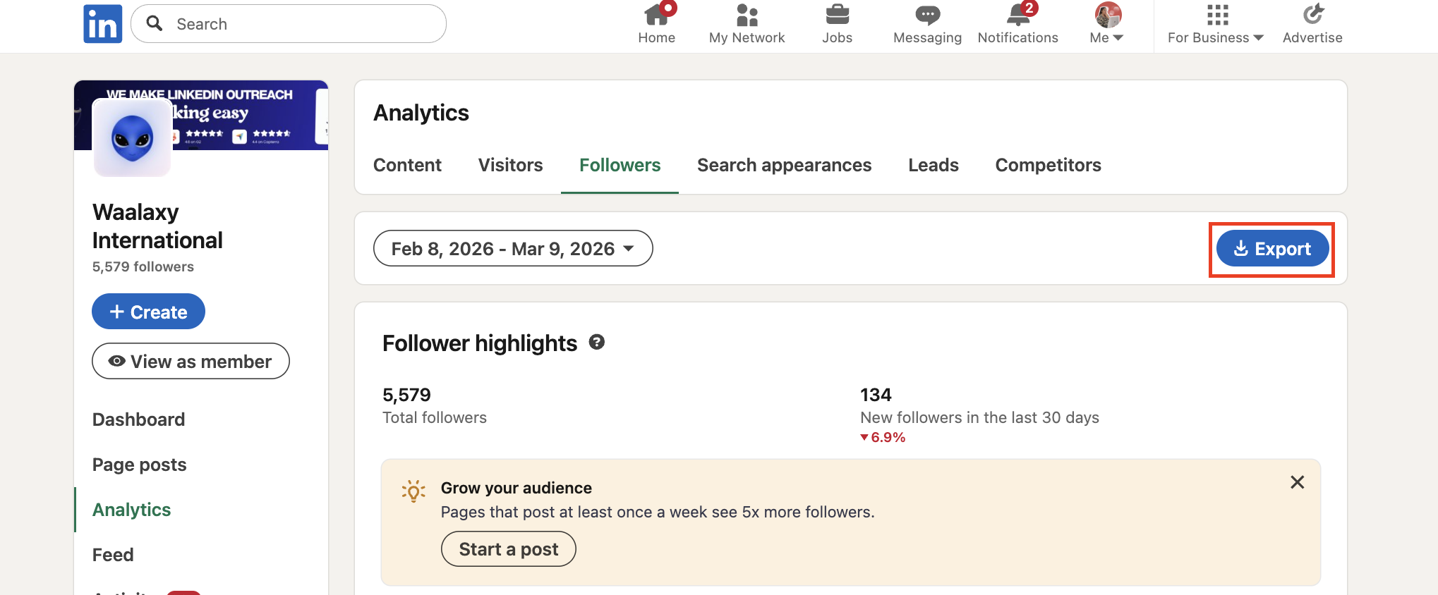 Export data from LinkedIn