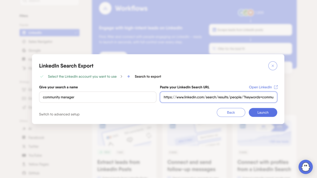 LinkedIn search bar phantombuster 