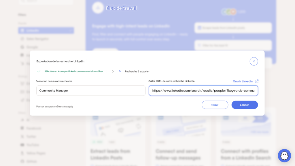 exporter une recherche Linkedin sur phantombuster 