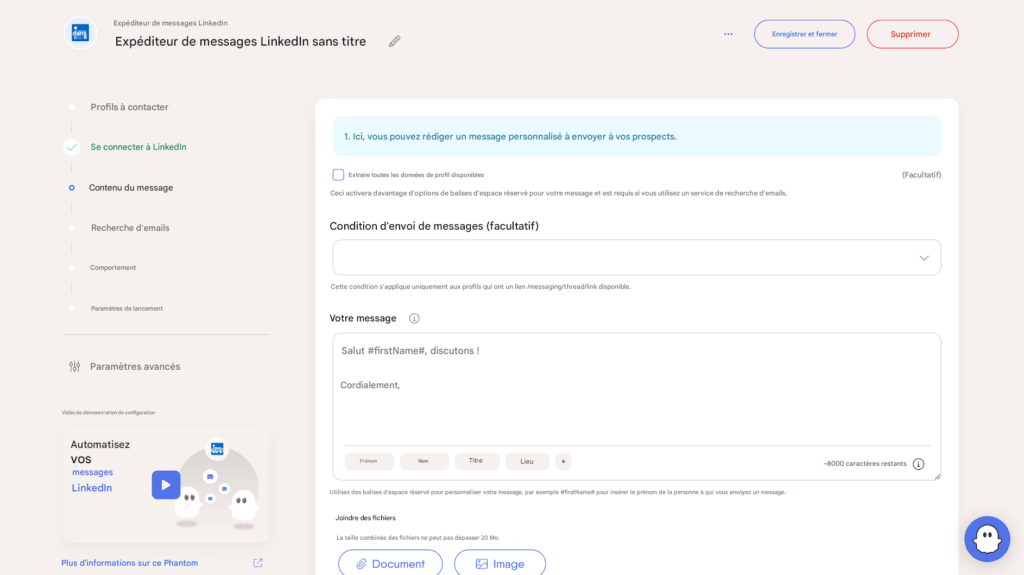envoyer un message sur LinkedIn avec phantombuster 