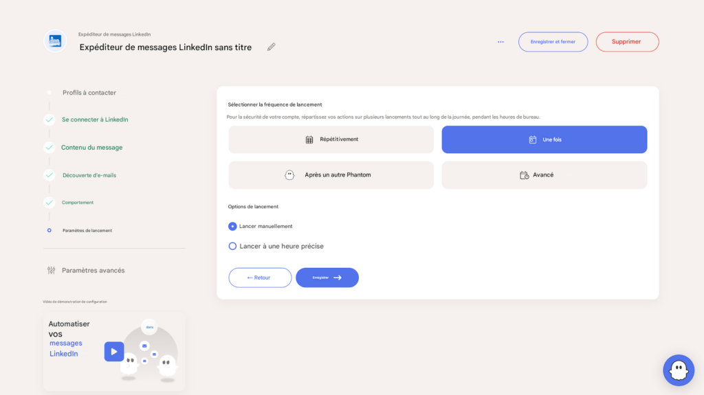 réglages d'une campagne phantombuster 