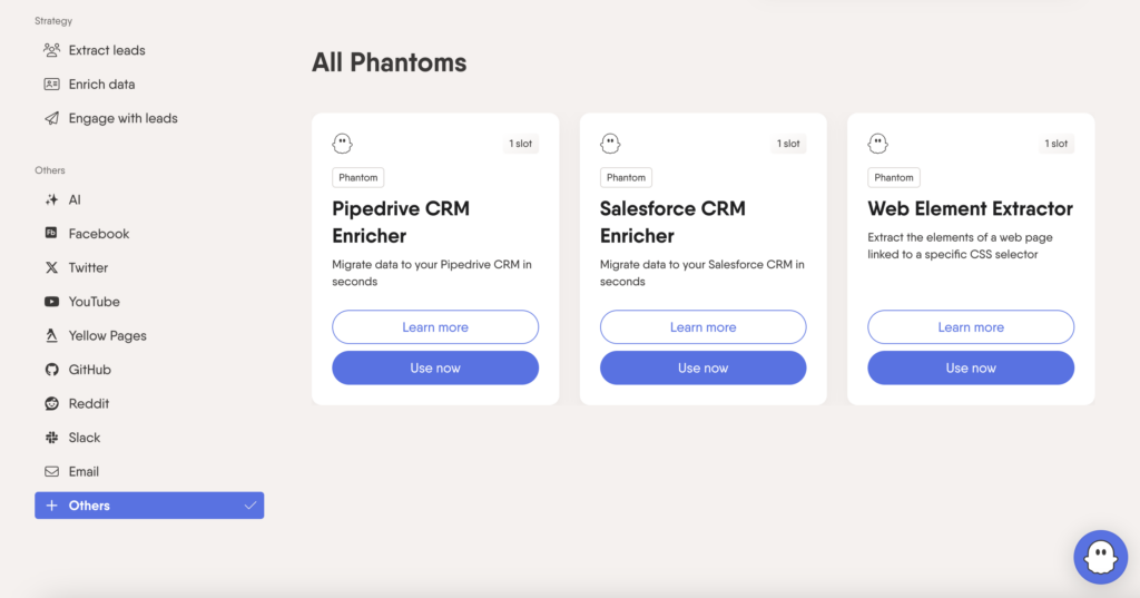 CRM and extension with phantombuster
