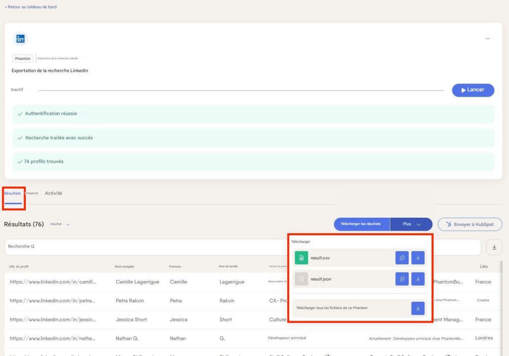 exporter ses données avec phantombuster 