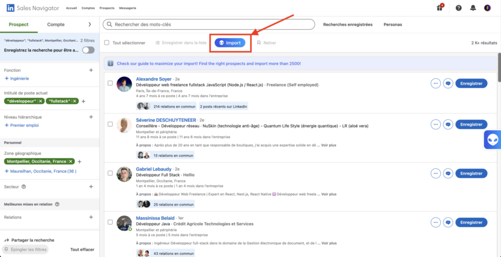 importer des leads Linkedin Sales navigator avec Waalaxy 