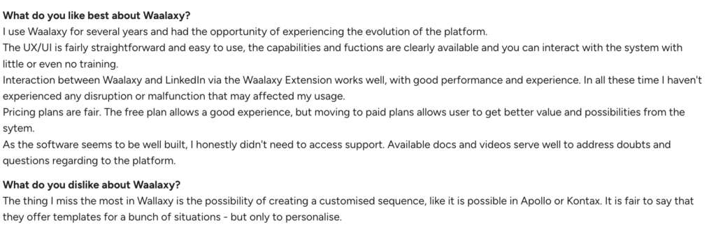 Waalaxy customer reviews 