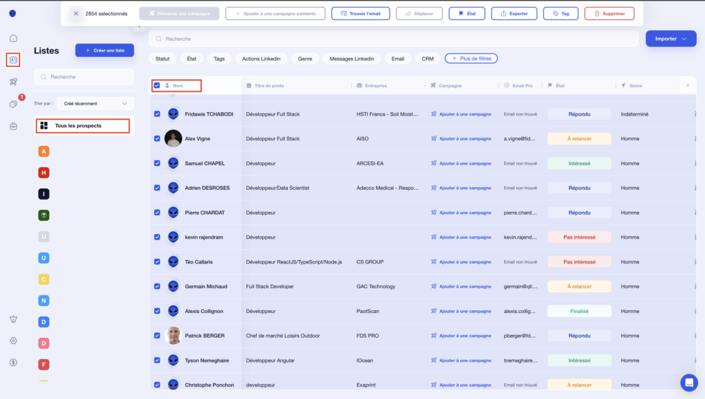 Exporter tous ses prospects avec Waalaxy 