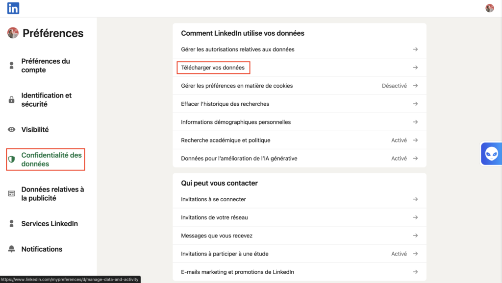 Exporter ses contacts LinkedIn au format CSV