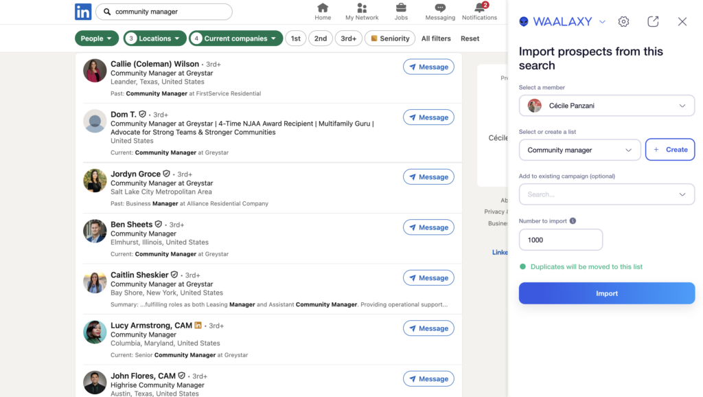 Export Prospects from LinkedIn to Waalaxy Without a CSV File