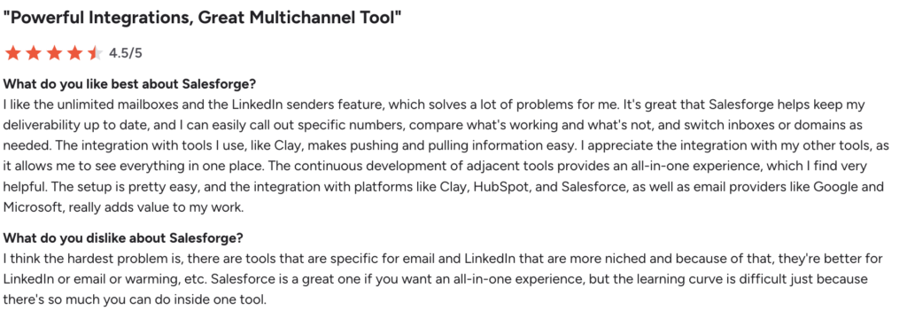  Salesforge customer reviews