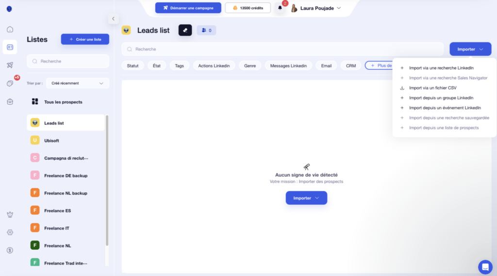 importer des fichiers CSV dans waalaxy 